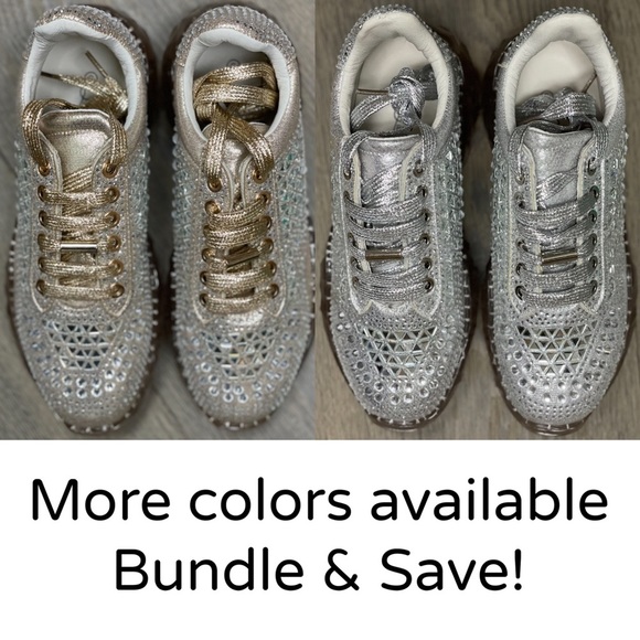 Lace Up Rhinestone Silver Chunky Platform Sneakers NWB! - Picture 16 of 16